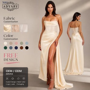 Robe longue décontractée élégante pour femme, personnalisée, en Spandex, Polyester et Satin, sans bretelles, sans manches, avec corsage corset, fente haute et style portefeuille - Product Image 1