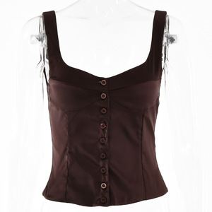 เสื้อสายเดี่ยวคอเหลี่ยมสำหรับผู้หญิง สีขาว ติดกระดุมด้านหน้า เสื้อกั๊กแขนกุด สีพื้น โพลีเอสเตอร์ ยืดหยุ่นเล็กน้อย เหมาะสำหรับใส่ซ้อนทับ - Product Image 5