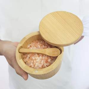 회전식 뚜껑과 내장 스푼이 있는 대나무 소금통, 주방 양념 보관함, 바다 소금 보관용, 12온스 대용량 - Product Image 2