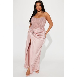 Vestido Elegante y Sexy para Mujer, Diseño de Fábrica OEM, Alta Calidad, Lentejuelas, Corsé de Satén, Cintura con Nudo, Abertura Alta - Product Image 6