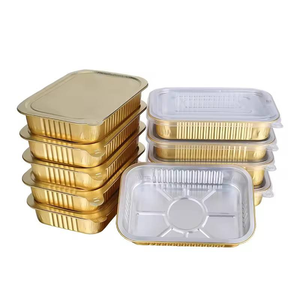 Meilleur <span class=keywords><strong>Prix</strong></span> REC370 Bol Rectangulaire en Aluminium Doré Jetable Écologique Qualité Alimentaire Emballage PET pour Gâteau Cuit à la Vapeur - Product Image 3