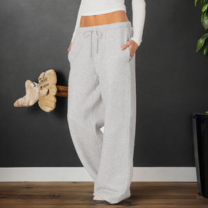 Pantalon de survêtement à jambes larges personnalisé de haute qualité pour femmes pantalon de jogging d'entraînement respirant avec avant plat bas quantité minimale de commande vente en gros - Product Image 3