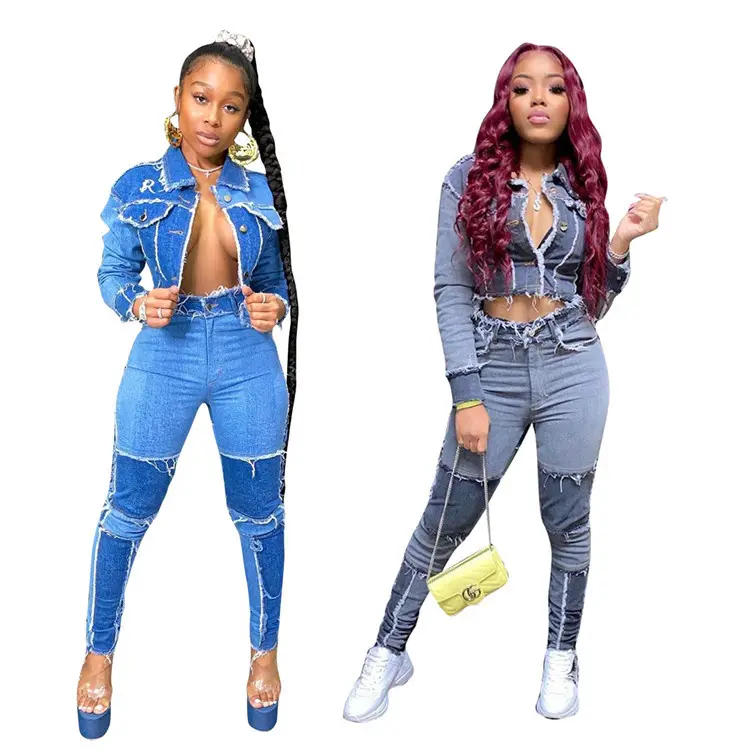 Fall clothing for women stacked jeans denim jacket women's jeans two piece set women clothing