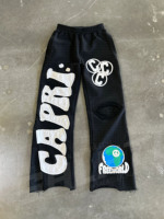 Streetwear personnalisé Jean Pantalon Coton Epais Epais Broderie Applique Patches Baggy Empilé Denim Jean Vintage Denim Flare Pantalon Hommes