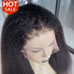 नई शुभारंभ प्रकार 4C सिर के मध्य में HD फीता सामने विग एफ्रो घुंघराले बच्चे बाल ललाट मानव बाल गांठदार सीधे Wigs के साथ घुंघराले किनारों
