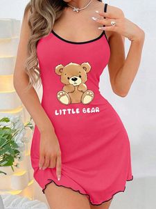 En gros, Robe de nuit mini pour <span class=keywords><strong>femme</strong></span> à imprimé ours en peluche, en tissu soie de lait, à bretelles spaghetti, respirante, pour l'été - Product Image 5