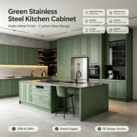 Ensemble de cuisine en acier inoxydable de style français, résistant aux rayures, avec aménagement de rangement personnalisé, armoires de cuisine avec zone d'appareils électroménagers intégrés