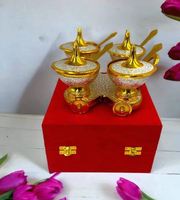 Ensemble de chariot de luxe en laiton plaqué or avec 4 bols et cuillères, distributeur de condiments personnalisé fait main, cadeau promotionnel du Nouvel An chinois