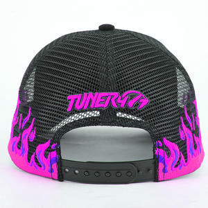 공장 맞춤 제작 5패널 야구 메쉬 캡 자수 로고 챙 불꽃 메쉬 스웨이드 트러커 모자 - Product Image 5