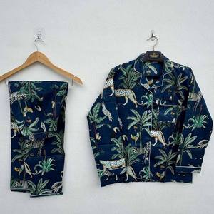 Urvi Creactions Handmade Cotton <b>Pajama</b> Set Digital Printed Animal Indian Night <b>Suit</b> V-neck Full Length Summer Autumn - Product Image 1