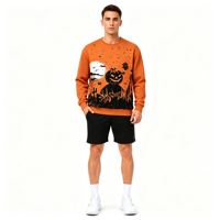 Sweat-shirt à col rond pour homme personnalisé en sublimation gris avec impression intégrale pour Halloween