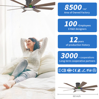 Ventilateur de plafond 56/60 pouces, best-seller, 8 pales en ABS, grand ventilateur de plafond, débit d'air élevé, télécommande et variation d'intensité progressive