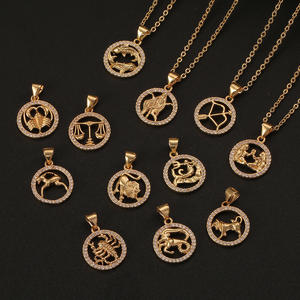 Collar con Colgante de los 12 Signos del Zodiaco Chapado en Oro de 18k, Collar Redondo con Circonita Cúbica para <span class=keywords><strong>Mujer</strong></span> - Product Image 1