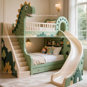 Letto a soppalco a tema dinosauro, letto a castello per bambini, design lussuoso e creativo per la cameretta dei bambini, personalizzazione con scivolo e libreria - Product Image 1