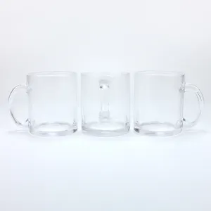 Tazas de café de cristal transparente, sin plomo, con mango, taza de café de vidrio, sublimación, proveedor de tazas en blanco, 11oz