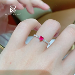 Rochime Trái Tim Ngọt Ngào Đá Quý Màu Đỏ Tổng Hợp Của <span class=keywords><strong>Ruby</strong></span> Trái Tim Nhẫn 925 Bạc Phụ Nữ Rhodium Mạ Đồ Trang Sức Phụ Kiện - Product Image 6