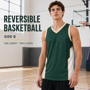 Maillot de basket-ball réversible personnalisé vert et blanc, débardeur respirant en maille nid d'abeille pour les compétitions de basket-ball d'équipe - Product Image 2