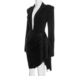Viviblook Q25DS432 Women Party <b>Dresses</b> New Solid Color <b>Long</b> <b>Sleeve</b> Deep V-neck Suit <b>Dress</b> - Product Image 5