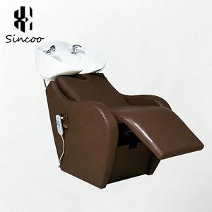 Sillón de Champú Eléctrico de Cuero Sintético de Estilo Italiano de Lujo, Moderno, Color Marrón, para Uso en Hoteles, con Reposapiés Ajustable - Product Image 1