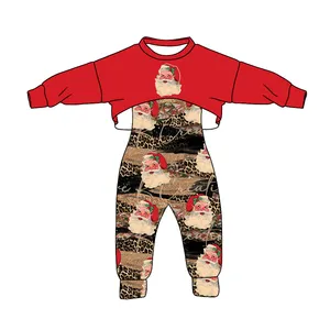 2023 Novo design personalizado por atacado bebê santa roupa vermelha meninas 2pcs roupas set crianças macacão natal