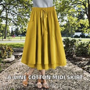 New <b>Summer</b> Solid Color Double Layer Flowy Loose Fit <b>Long</b> <b>Skirt</b> for Women Casual Boho Pleated Daily Wear Wholesale - Product Image 2
