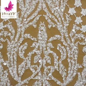 Kain Renda Nigeria 2021 Putih Murni Kualitas Tinggi Payet Putih Gaun Pengantin Gaun Malam Kain HY1689 - Product Image 3