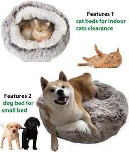 Großhandel Luxus Fluffy Plüsch Höhle Kapuze Katze Hunde betten Komfortable Wasch bare Benutzer definierte Kunst pelz Solid Pattern Hot Sale Haustier Bett - Product Image 3