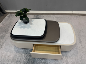 <span class=keywords><strong>Table</strong></span> basse moderne à plateau en verre et pieds en métal, design feuille d'or, multi-usages pour salon - Product Image 4
