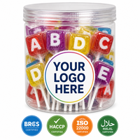 Sucettes carrées en forme de lettres de l'alphabet, bonbons durs aux fruits, OEM, marque privée, logo personnalisé, bonbons éducatifs pour enfants, bonbons pour fêtes