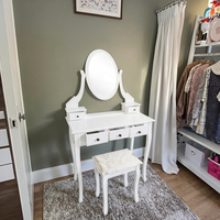 Coiffeuse Moderne Classique Blanche de Luxe, Meuble de Chambre Antique avec Miroir sur Pied et Rangement Métallique, Table de Maquillage pour la Maison