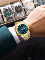 Montre Homme Luxe Octogonale Saphir Double Date Acier Cadran Bleu Lumineux Calendrier Boucle Crochet Étanche Sur Mesure Gros