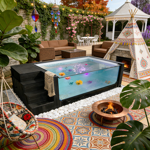 Tropical Swimming <b>Pool</b> with Rock Formation Waterfall and Lush Garden Surroundings <b>Pool</b> - Product Image 3