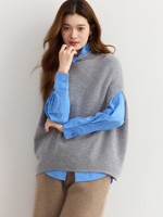 Gilet en cachemire tricoté 7 fils à col semi-montant pour femme, style cape sans manches, pull en laine polyvalent pour superposition, idéal pour l'hiver décontracté