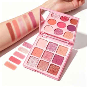 พาเลทอายแชโดว์สีชมพู 9 สี แบรนด์ส่วนตัว เนื้อแมตต์ ชิมเมอร์ กลิตเตอร์ กันน้ำ เม็ดสีแน่น - Product Image 2