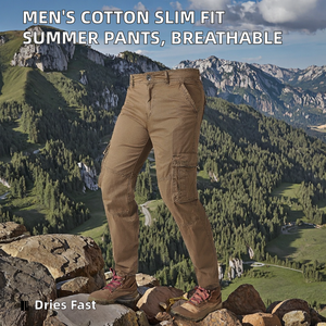 Pantalon décontracté d'été pour homme de haute qualité en tissu toile polyester/coton, teint uni, séchage rapide, respirant, taille élastique ajustée - Product Image 2