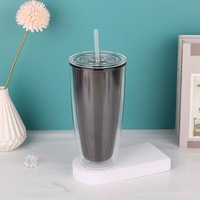 Vaso de bebida fría de doble pared de fábrica con tapas 700ml taza de plástico en forma de U grasa de té de la leche