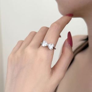 Bague Dylam en argent 925 avec zircon cubique 5A, design mignon, nœud papillon et double cœur, pour mariage, fiançailles, promesse, mariée, usage quotidien - Product Image 5