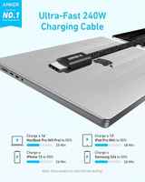 Câble de charge rapide Anker Zolo 240W Type C, câble USB C vers USB C, tressé et sans saleté, connecteur fin