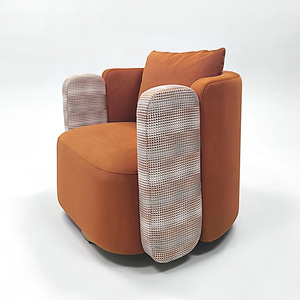 Fauteuil pivotant contemporain en velours orange avec accoudoirs hauts pour salon et appartement, vente en gros d'usine chinoise - Product Image 3