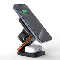 Chargeur sans fil magnétique pliable 3-en-1 15W avec support multi-articulations pour téléphone, montre et écouteurs – Conception compacte et portable pour les voyages
