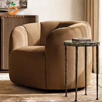 Moderner Wohnzimmer-Sessel mit Tonnenförmiger Rückenlehne, Anpassbarer Stoffbezug, Einzelsofa mit Plüschkissen, Villa-Holzmöbel für Innenräume