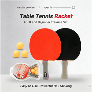 Juego de Raquetas de Tenis de Mesa, Rojo y Negro, con Puntos en Relieve, Empuñadura Horizontal de Goma, Base de Madera Pura, 150*255mm, Duraderas, Portátiles, Diversión Familiar - Product Image 2