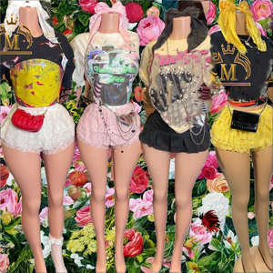 Trendy Women's Y2K Style Above Knee Floral Breathable Mesh Jersey 2-Piece <b>Set</b> with Top Skirt Pantyhose & Bow - Product Image 2