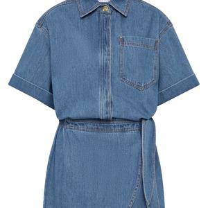 Robe en jean OEM tendance d'été avec fermeture boutonnée sur le devant et ceinture à nouer pour femme - Product Image 6