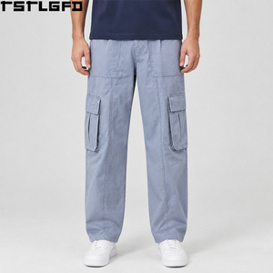 Pantalones Cargo Personalizados para Hombre, Azul Polvoriento, Sarga de Algodón, Pierna Ancha, Holgados, con Bolsillos con Solapa, Ropa de Trabajo, Estilo Urbano Y2K, Venta al por Mayor a Granel - Product Image 1