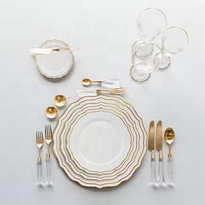 Juego de platos de porcelana de hueso de boda con borde dorado hecho a mano, juego de vajilla blanca, platos de cerámica de forma irregular para eventos, festivales y alquiler - Product Image 5