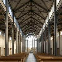Bâtiment d'église préfabriqué en structure d'acier Q355B, portée claire de 30 m pour salle de culte au Nigeria