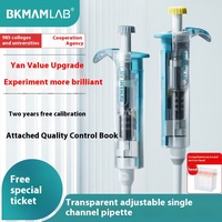 Pipette manuelle en plastique bio-transparente monocanal micro-réglable entièrement autoclavable pour prélèvement quantitatif