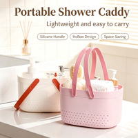 Panier de Douche Portable Grande Capacité avec Poignée Souple, Panier de Rangement de Bain en Plastique à Drainage Creux, Organisateur de Salle de Bain Empilable