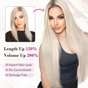 คลิปต่อผมแท้สีบลอนด์ประกายเทา คลิปต่อผมสีบลอนด์แพลตตินั่ม T2/สีเทา ผมแท้ 100% - Product Image 5
